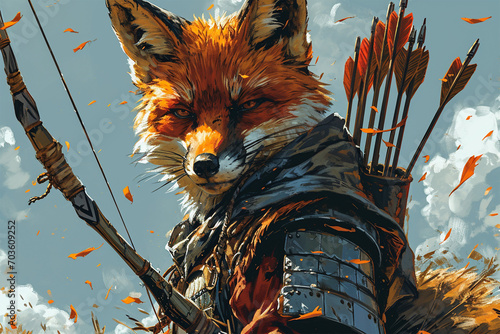 illustration of a fox warrior carrying an arrow photo