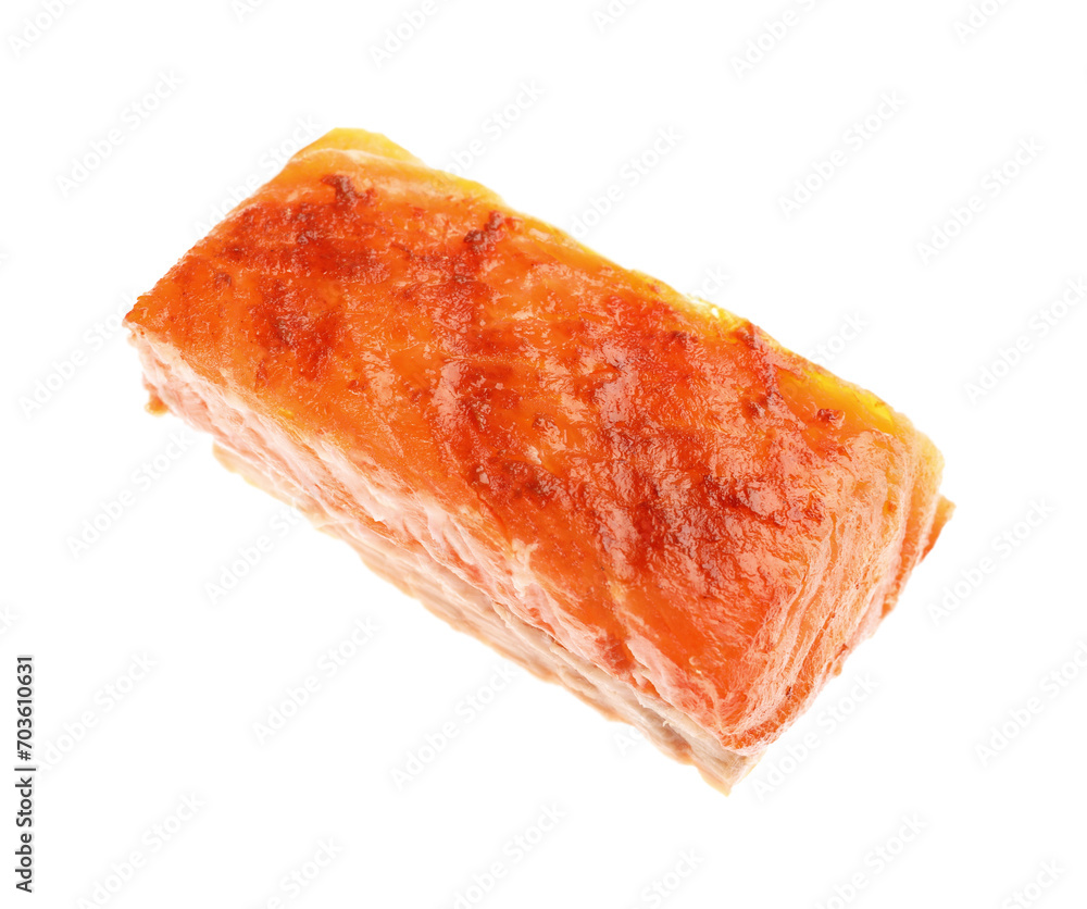 Piece of tasty grilled salmon isolated on white Piece of tasty grilled salmon isolated on white
