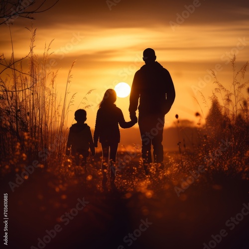 Family and Sky Friends. Sunset Silhouettes Adventure © Professional Art