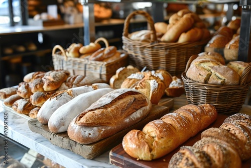 Artisan bakery showcasing a variety of freshly baked breads and pastries