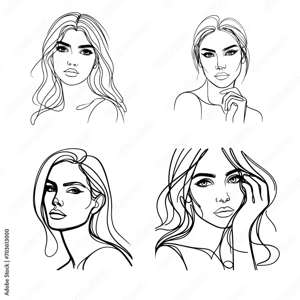 Beautiful women face line illustration template Beautiful women face line illustration template