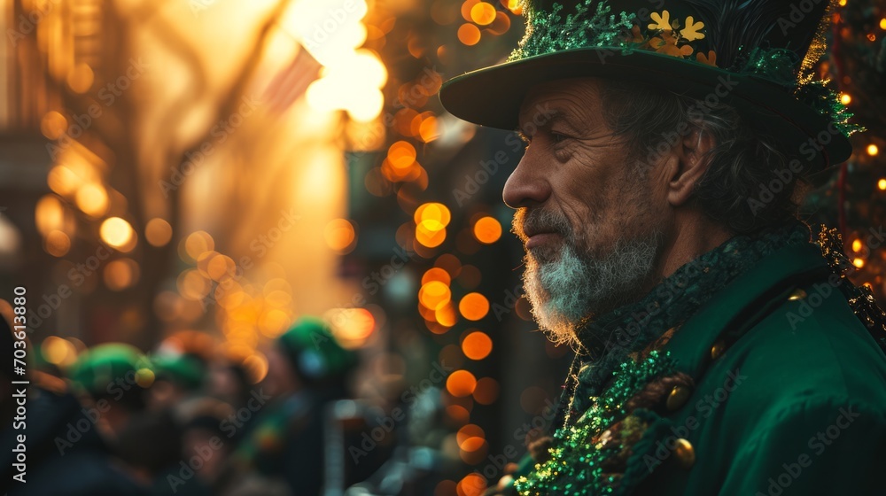 Vibrant Saint Patrick's Day parade procession with participants dressed in green attire Vibrant Saint Patrick's Day parade procession with participants dressed in green attire