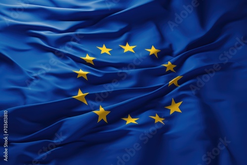 European Union flag waving in the wind. Close up of Europe banner blowing, soft and smooth silk. Cloth fabric texture ensign background. Use it for national day and country occasions concept.