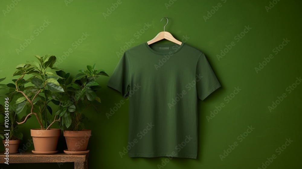 green t shirt in a hanger green t shirt in a hanger