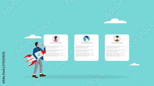 businessman selecting employee candidates to make business growth illustration. human resources recruitment or hiring new employee. staff recruitment for make good teamwork at business