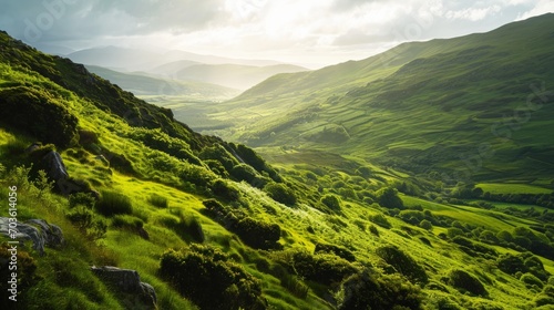 Fototapeta Naklejka Na Ścianę i Meble -  Irish landscapes with winding green hills and spacious valleys