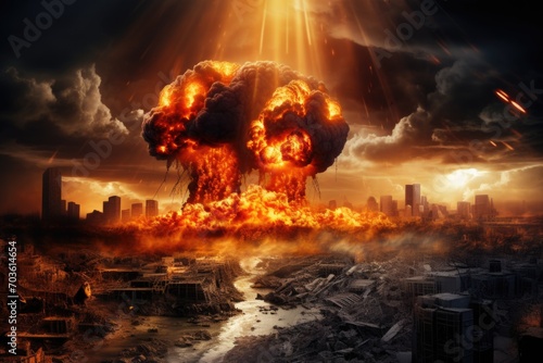 A nuclear explosion in city. The consequences of the disaster.