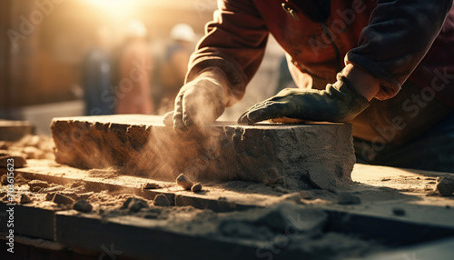 close up hand of bricklayer industrial worker