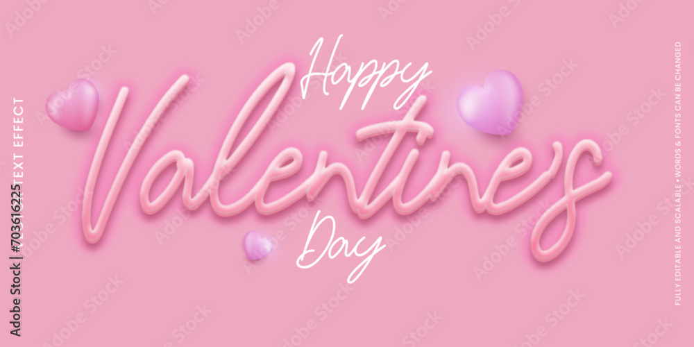 Happy valentine's day pink editable 3d vector text effect
