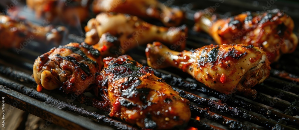 Chicken legs grilled on a hot barbecue after marinating. Chicken legs grilled on a hot barbecue after marinating.