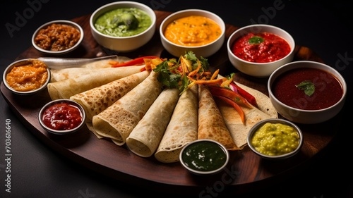 chapati with sauces and curry 