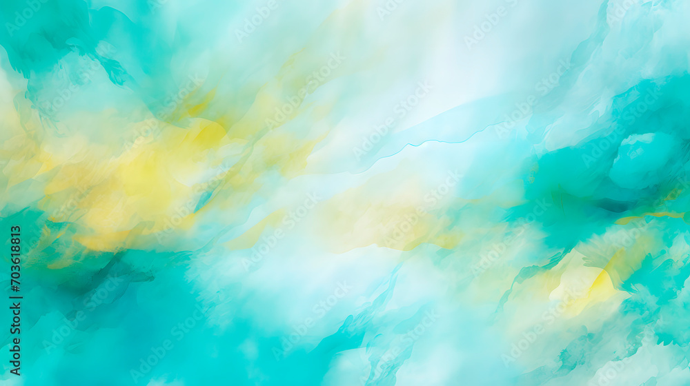 yellow teal mint cyan white abstract watercolor. Colorful art background. Light pastel. Brush splash daub stain grunge