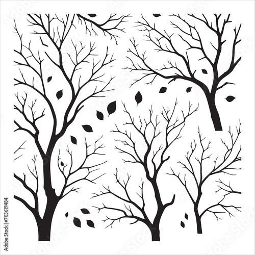 a naked tree branches vector silhouette black color illustration