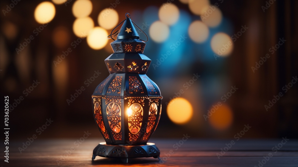 Arabic lantern with bokeh background and empty space in one part Arabic lantern with bokeh background and empty space in one part