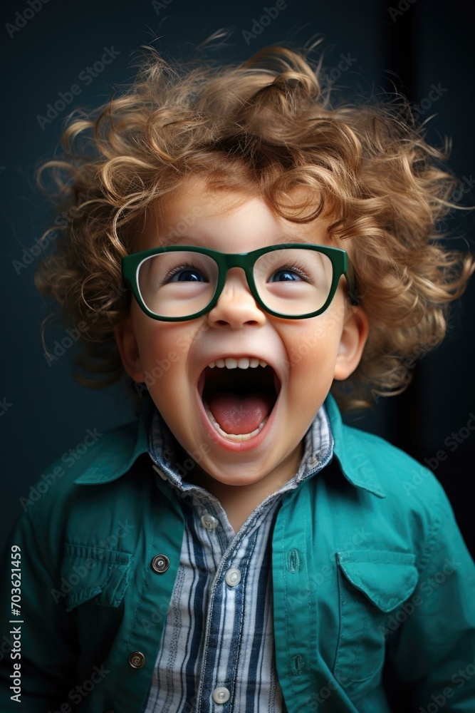 A young boy with glasses on his face. Generative AI. A young boy with glasses on his face. Generative AI.