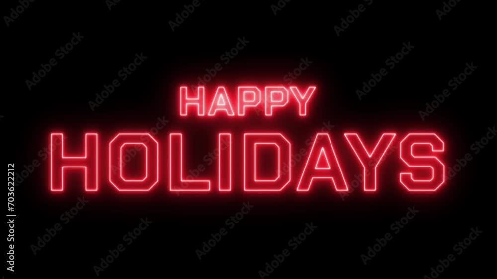 Happy holidays animation with glitch text effect in red neon color and black background. Suitable for holiday-themed designs, greeting cards, social media posts, and festive marketing materials.