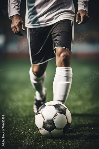 Athlete Close-Up. Soccer Player Dribbling Ball in Motion