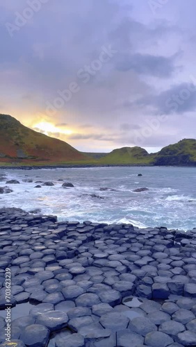 Beautiful Sunset view of Giant's Causeway in Northern Ireland.