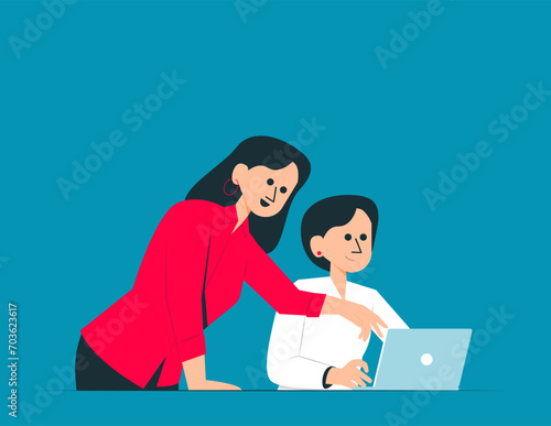 Teamwork or internship at office. Vector illustration concept