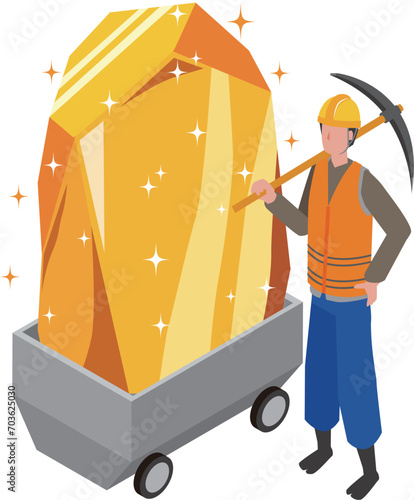 金鉱山で金塊を掘り当てる男性のイラスト