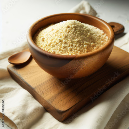 Raw Yellow Organic Nutritional Yeast in a Bowl, Levadura nutricional orgánica amarilla cruda en un tazón, Nutritional yeast flakes, levadura nutricional, bowl on a table.