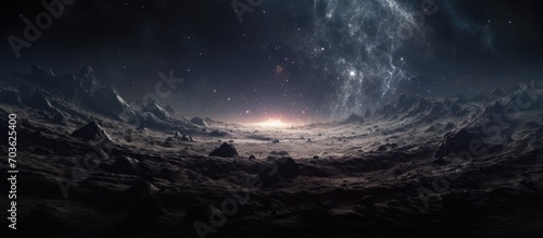 render of a dark space with a creative digital black hole background. photo