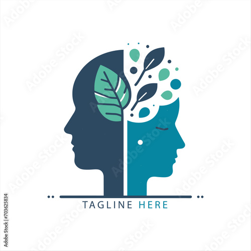 Brain tree leaf nature wtih minimalist style. Fresh mind logo concept. Brain With leaf Logo. Mental health awareness. two people with a fresh mind