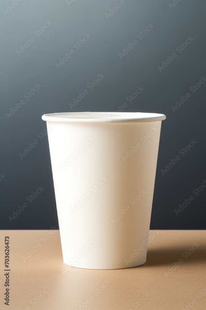 A white paper cup sitting on a table. Generative AI. A white paper cup sitting on a table. Generative AI.