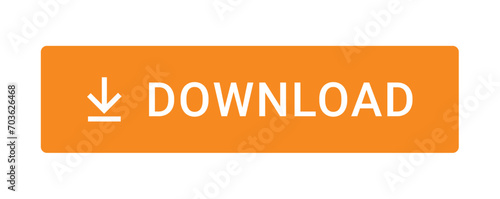 Orange download button with download icon isolated on white background