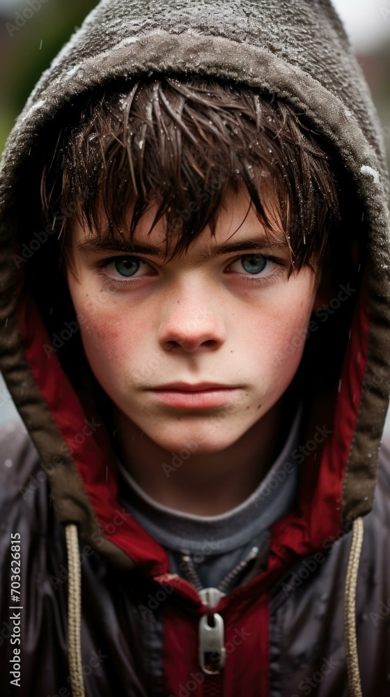 A young boy with a hoodie on. Generative AI. A young boy with a hoodie on. Generative AI.