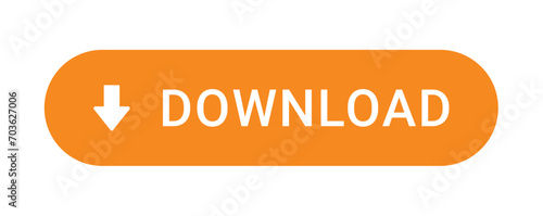 Orange download button with download icon isolated on white background