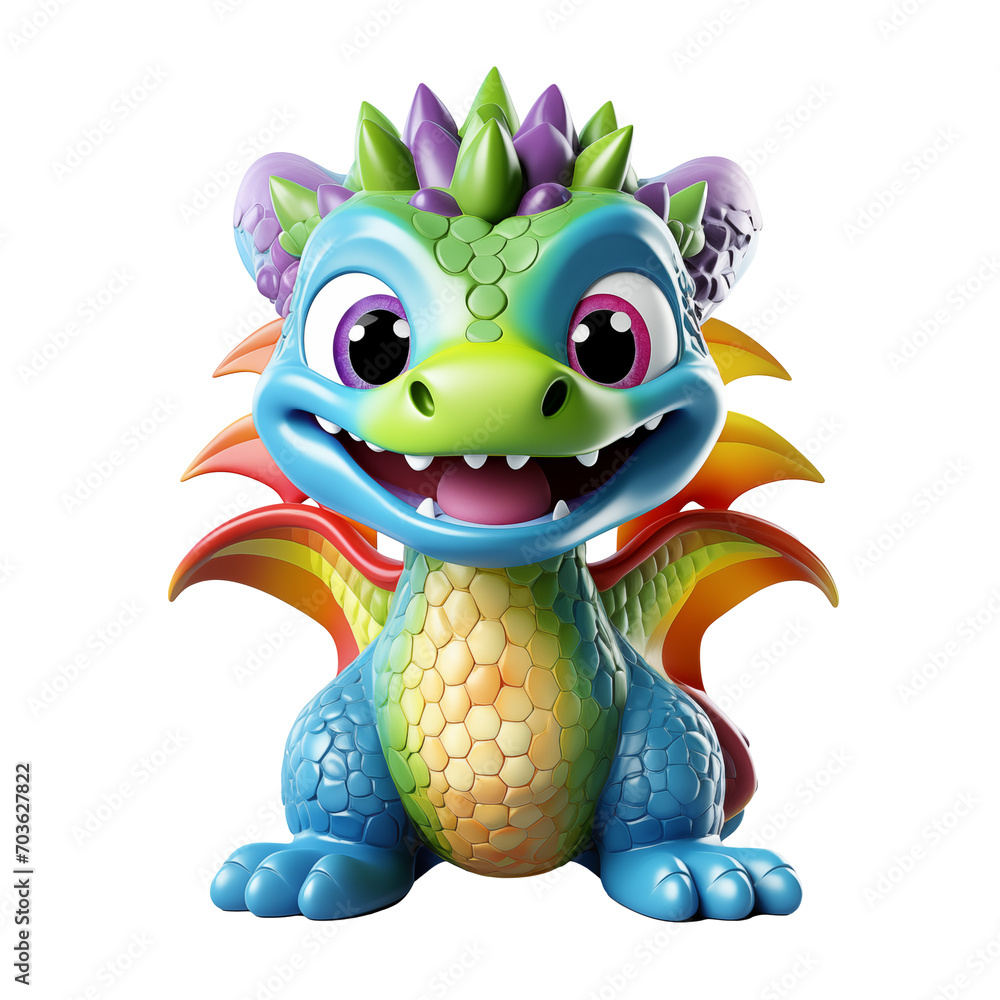 Obraz premium Rainbow dragon cartoon 3D model isolated