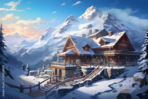 Winter ski resort, lodge, alp resort, beautiful luxus resort photo