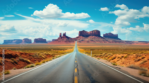 Endless straight highway in the American Southwest