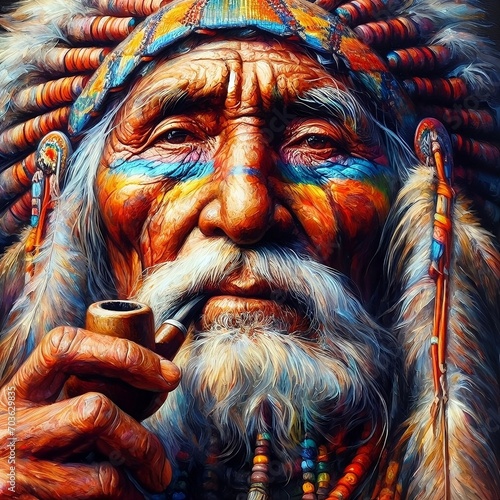 Retrato de Anciano Indio Nativo Americano