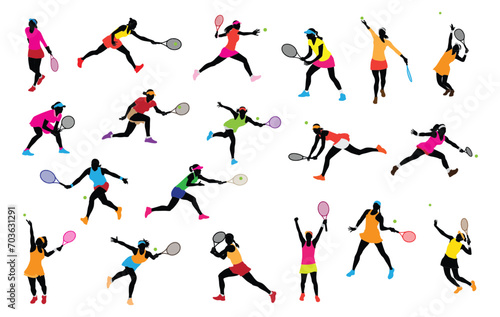 Set Tennis Character Women Vector Logo, Tennis player icons set. Tennis player vector. © SIRAPOB