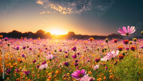 Beautiful and amazing cosmos flower field landscape © ROKA Creative