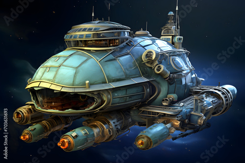 turtle space ship, space ship turtle shaped, fantasy, turtle fantasy