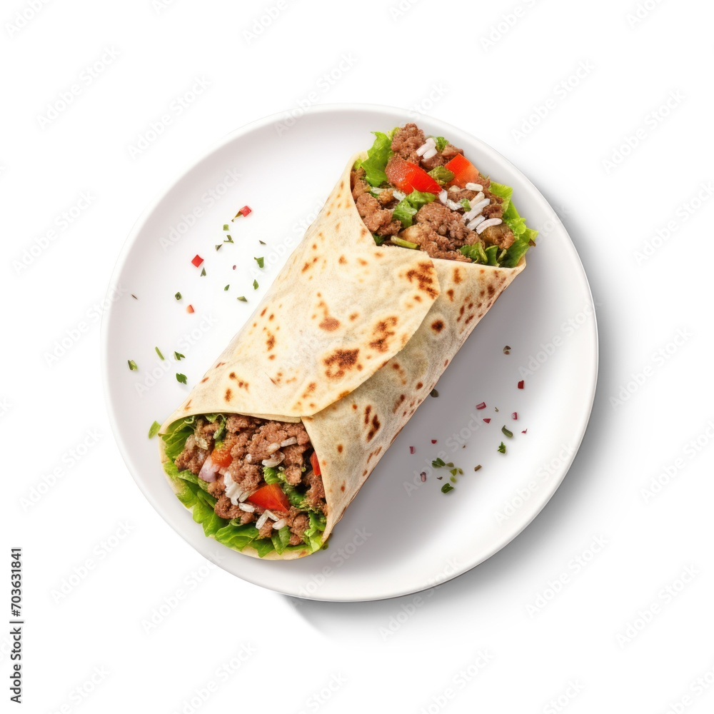 Kabab warp on a plate isolate on transparency background png 