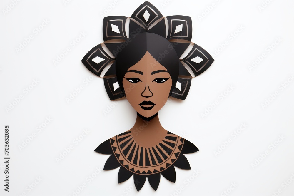 Black Woman Presenting Her Rich Culture. African American Woman Wears Traditional Attire on white Background, Woman in her National Costume in Paper Craft Style