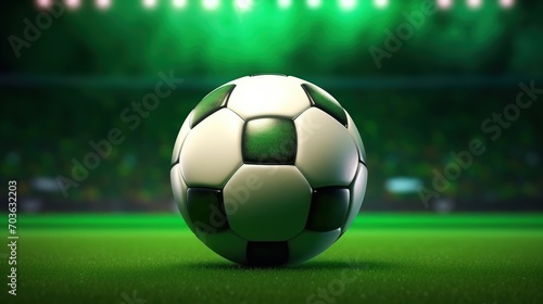 Ball on green grass in soccer stadium, Football banner illustration. Soccer field © Thipphaphone