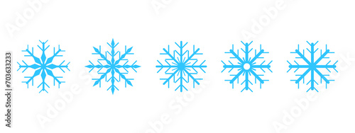 Collection of simple blue snowflakes – Set of minimalist snowflakes icons isolated on white background