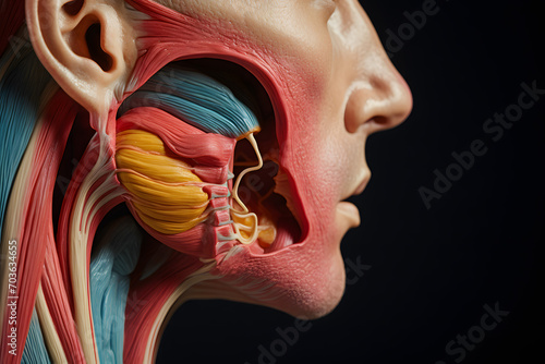 Abstract image of the jaw with muscles and soft tissues of the cheekbones of the face. Not anatomical. photo