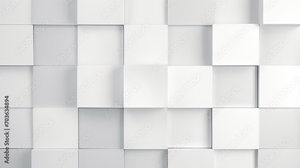 3d arrange light gray squares with soft shadows on a white background.
