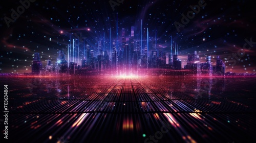 Technology Particle in Cyberpunk Style Digital World Abstract Background