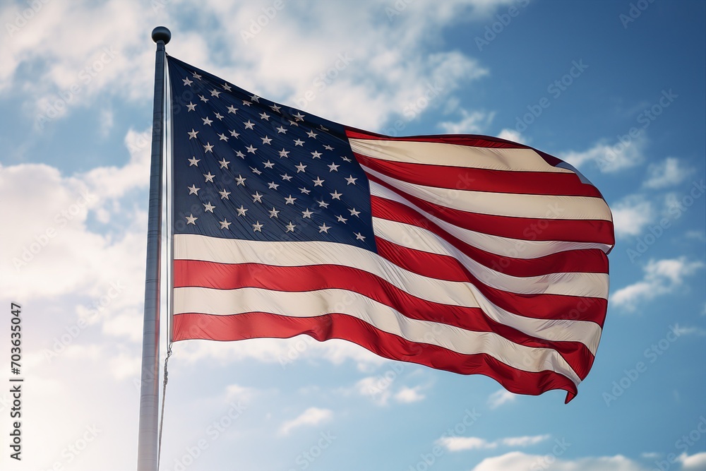 An American flag against a blue sky An American flag against a blue sky