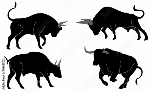Bull silhouette set, bull vector illustration, bull icon bundle, on white background