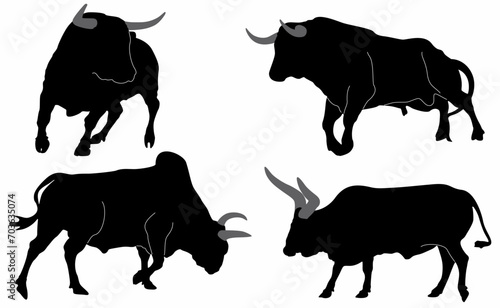 Bull silhouette set, bull vector illustration, bull icon bundle, on white background