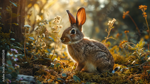 Adventurous Little Rabbit Exploring a Sunlit Forest