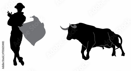 bullfighting torero silhouette vector, on white background